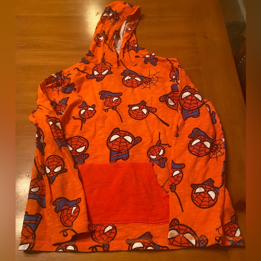 Marvel Spoored Zebra Spiderman long sleeve hooded tshirt size 8 cotton red blue